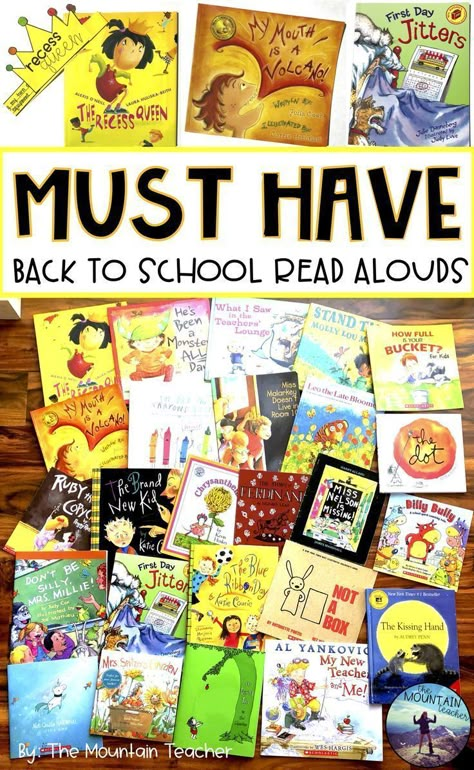 Back to school read alouds for elementary students. This blog post includes some great character building texts that you should add to your classroom library and use to foster some great character education conversations! Back To School Read Alouds, Back To School Books, Vocational School, Read Aloud Books, Library Lessons, Beginning Of Year, First Week Of School, Back To School Ideas, Read Alouds