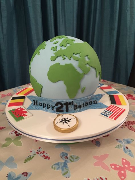 Special birthday globe cake World Cake, Geography Cake Ideas, Geography Cake, Around The World Cake Ideas, World Map Cake, World Cake Ideas, World Map Birthday Cake, Map Cakes World, Globe Cake Ideas