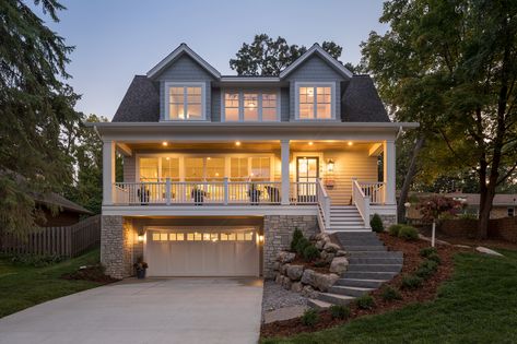 Garage Under House, Cape Cod Exterior, Cape Style Homes, Cape Cod House Plans, Front Balcony, Ski Hill, Harbor House, Small House Floor Plans, Cape Cod House