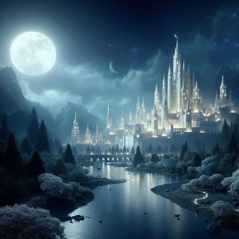 A "Moon Kingdom" is a mythical or imaginative realm often featured in folklore, fantasy, and science fiction. This kingdom is typically associated with the moon and is portrayed as a place of mystery and wonder. Moon Castle Aesthetic, Fantasy Ice Kingdom Aesthetic, Moon Castle Fantasy Art, Moon City Fantasy Art, Cloud Kingdom Aesthetic, Fantasy Realm Aesthetic, Ice City Fantasy Art, Ice Kingdom Aesthetic, Moon Kingdom Aesthetic