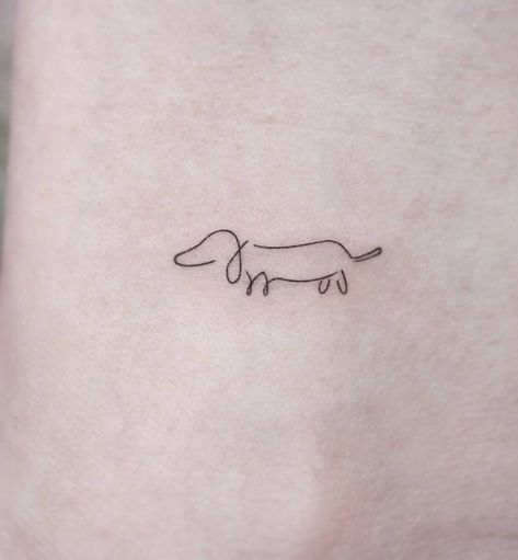 Weenie Dog Tattoo Ideas, Dog Tribute Tattoo Small Dachshund, Dachshund Tattoos For Women, Dog Tattoo Dachshund, Weenie Tattoo, Tattoos Dachshund, Small Weenie Dog Tattoos, Longhair Dachshund Tattoo, Winnie Dog Tattoo