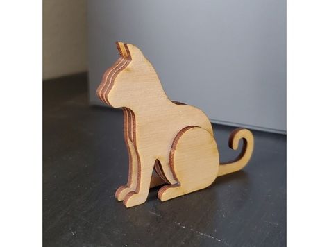 A lil laser-cut kitty for your desk. The intended scale is 20 times the thickness of your material; for example, for 0.125-inch wood, the cat should be 2.5 inches tall from paw to ear. Cat Laser, Animal Tattoo Ideas, Animal Templates, Cut Cat, Cut Animals, Wood Cat, Cardboard Art, 3d Laser, Crafts Beautiful