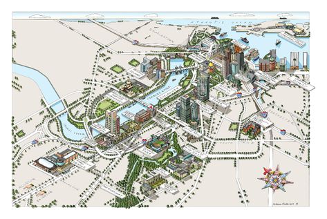 Katherine Baxter | Illustrated Maps-Boston map River Thames Map, Boston Downtown, Fenway Park Boston, Colgate University, Boston Map, Durham England, Model Village, England Map, Chicago Map