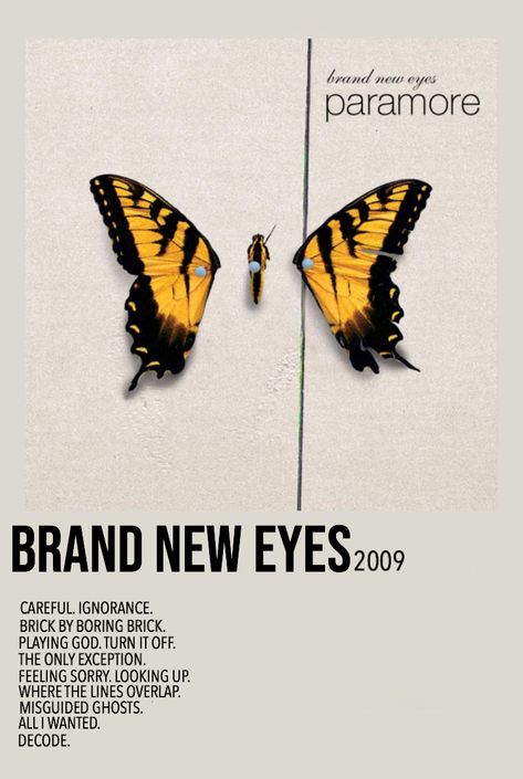 Brand New Eyes Paramore, Paramore Poster, Paramore Wallpaper, Morpheus Sandman, Minimalist Music, Music Poster Ideas, Music Poster Design, Movie Poster Wall, Minimal Movie Posters