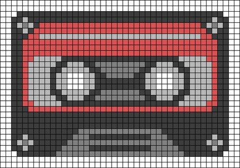 Cassette Cross Stitch, 8 Bit Cross Stitch, Cassette Tape Cross Stitch, Capybara Alpha Pattern, Alpha Patterns Music, Pixel Art Embroidery, Cross Stitch Pixel Art, Graph Crochet, Tape Pattern