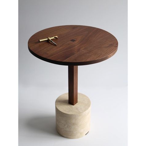 Fort Standard on Instagram: “An oldie but a goodie, Foundation Side Table in walnut and travertine with @fsobjects Collet Corkscrew” Wooden Bed Side Table, Bed Side Table Design, Marble Price, Solid Wood Side Table, Walnut Side Tables, Contemporary Side Tables, Wooden Side Table, Side Table Design, Marble Side Tables