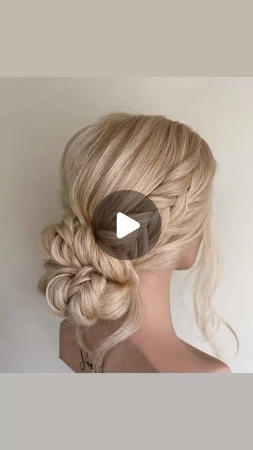 Low Bridesmaid Updo, Easy Do It Yourself Bridesmaid Hair, Braided Updos Tutorials, Low Braided Bun Tutorial, Up Dos For Bridesmaid, Bridal Bun With Braid, Low Bun With Braid Wedding Hair Tutorial, Braided Bun Updo Tutorial, Easy Bridesmaids Hairstyles