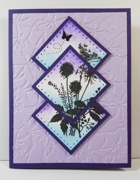 Purple Greeting Cards, Triple Stamping Cards, Purple Cards Handmade, Purple Handmade Cards, Purple Birthday Cards Handmade, Die Cut Cards Ideas Handmade, Homemade Cards Ideas Creativity, Aperture Cards, Purple Birthday Card