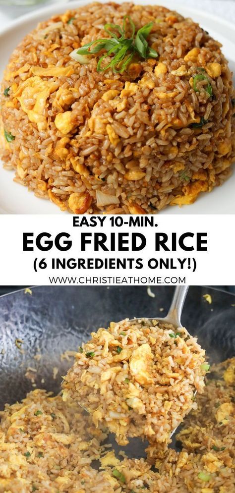 If you have eggs and leftover rice, this easy 10-minute fried rice recipe is the best go-to meal! Made with only 6 ingredients, this is a great main dish, side dish or meal that is budget friendly! I share tips to make it taste like Chinese takeout. Easy Fried Rice Recipe Eggs, Chinese Takeout Fried Rice, Chicken Egg Fried Rice Recipe, Fried Rice Easy Recipe, Quick And Easy Chicken Fried Rice, Easy Homemade Fried Rice, Fried Rice With Ham, Best Egg Fried Rice Recipe, Fried Rice And Chicken Recipes