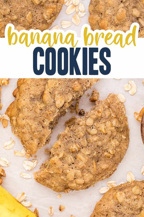 These Banana Bread Cookies are soft and moist…just like biting into your favorite loaf of banana bread with some crunchy chopped walnuts! Winter Bakes, Banana Bread Cookies, Bread Cookies, Cinnamon Nuts, Banana Cookies, Banana Nut Bread, Cinnamon Banana, Cookie Scoop, Baking Sheets