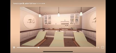 Spa Room Bloxburg, Beauty Salon Bloxburg, Bloxburg Spa Room Ideas, Spa Bloxburg Ideas, Bloxburg Salon Ideas, Spa Decals Bloxburg, Bloxburg Hair Salon, Bloxburg Spa Ideas, Spa Bloxburg