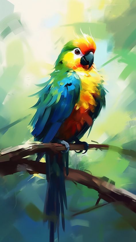 Parrot Acrylic Painting, Parrot Painting, Popular Paintings, Colorful Oil Painting, Flowers Photography Wallpaper, Kids Watercolor, Colorful Feathers, Painting Digital, Still Life Art