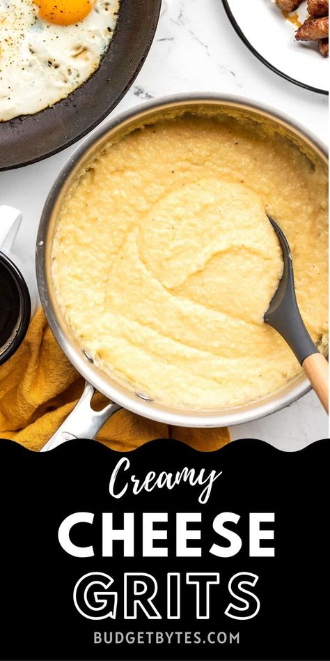 Best Cheese Grits, Easy Cheese Grits, Creamy Cheese Grits, Cheesy Grits Recipe, Grits And Eggs, Cheese Grits Recipe, How To Cook Grits, Savory Breakfast Recipes, Creamy Grits