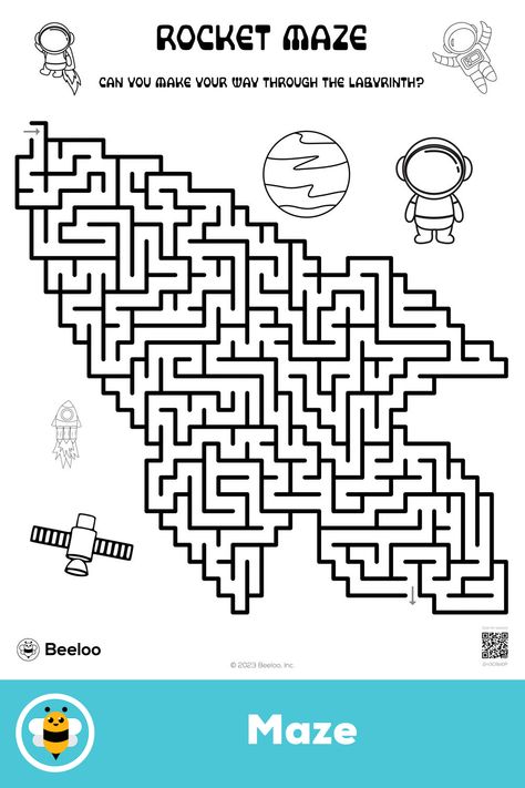 Advanced space-themed maze for kids ages 7 and up Space Themed Games, Space Worksheets, Sunday School Themes, Hard Mazes, Space Printables, Stellar Vbs, Outer Space Crafts, Space Theme Classroom, Maze For Kids