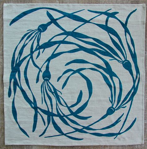 Seaweed Lino Print, Bull Kelp Tattoo, Sea Kelp Tattoo, Kelp Watercolor, Kelp Painting, Kelp Tattoo, Seaweed Tattoo, Kelp Art, Bull Kelp