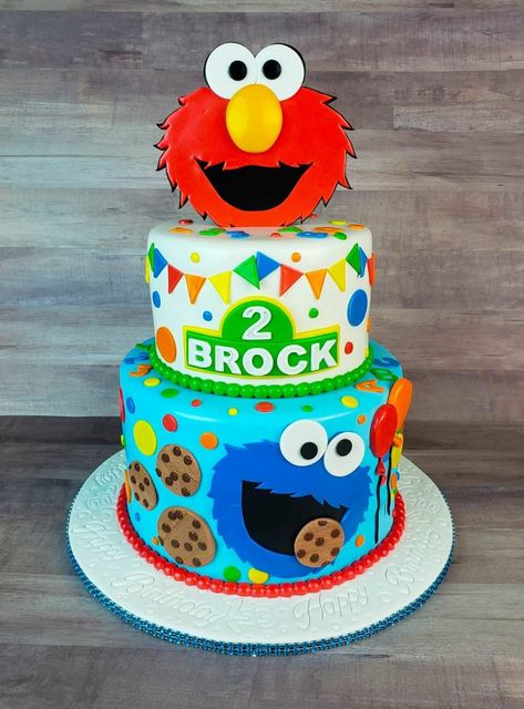 Sesame St Birthday Cake, Elmo And Cookie Monster Cake, Sesame Street 2nd Birthday Cake, Elmo Birthday Cake Boy, Sesame Street Cake Ideas 1st Birthdays, Simple Sesame Street Cake, Sesame Street Birthday Cake Ideas, Elmo Cake For Boys, Sesame Street Cakes