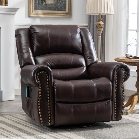 Pacanow Faux Leather Heated Massage Chair Brown Recliner, Living Room Dark, Rocking Recliner, Manual Recliner Chair, Swivel Rocker Recliner Chair, Room Dark, Reclining Chair, Rocker Recliners, Living Room Furniture Chairs