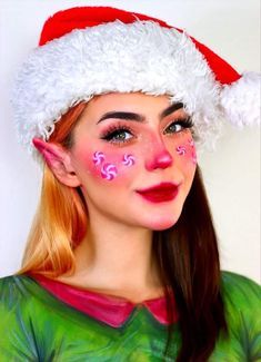 Elf Make Up Christmas, Elf Makeup Looks Christmas Simple, Xmas Elf Makeup, Santa Elf Makeup, Christmas Elf Makeup Looks, Elf Makeup Christmas, Elf Makeup Looks Christmas, Elf Christmas Makeup, Elf Makeup Looks