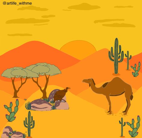 For the planet week,Desert Habitat illustration artwork,digital illustration in Procreate #habitat #desertlife #desert #desertplants #camel #desertanimals #illustagram #illustrationartists #procreateillustration Habitat Drawing, Habitat Illustration, Desert Habitat, Desert Animals, Desert Life, Desert Plants, Illustration Artwork, Illustration Artists, Adaptation