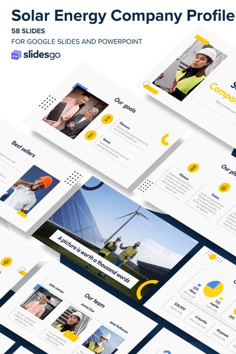 Corporate Memphis, Company Profile Presentation, Google Themes, School Jobs, Solar Companies, Energy Companies, Power Point Template, Business Templates, White Company