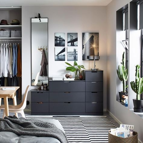 Ikea Nordli Bedroom, Nordli Ikea, Ikea Nordli, Mens Bedroom Decor, Black Bedroom Furniture, Mens Bedroom, Bedroom Setup, Dekorasi Kamar Tidur, Black Bedroom