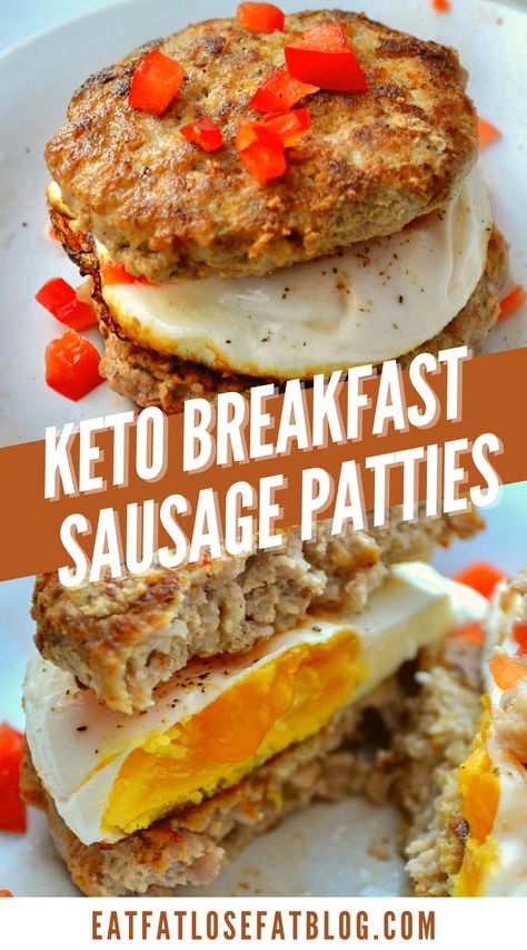 Keto Breakfast Sausage, Fried Egg Burger, Breakfast Sausage Patties, Keto Breakfast Ideas, Pork Breakfast Sausage, Keto Sausage, Egg Burger, Breakfast Sausage Recipes, Sausage Patties