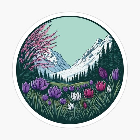 Get my art printed on awesome products. Support me at Redbubble #RBandME: https://www.redbubble.com/i/sticker/Mountain-Flowers-by-Gkinoki/160252652.EJUG5?asc=u Mountain Stickers, Colourful Aesthetic, Mountain Flowers, Valley Of Flowers, Book Stickers, Nature Stickers, Colorful Aesthetic, Floral Stickers, Aesthetic Stickers