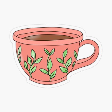 Tea Cup Sticker, Tea Cup Drawing, Tea Stickers, Food Stickers, Oolong Tea, Printable Stickers, Tea Cup, Junk Journal, Cute Drawings