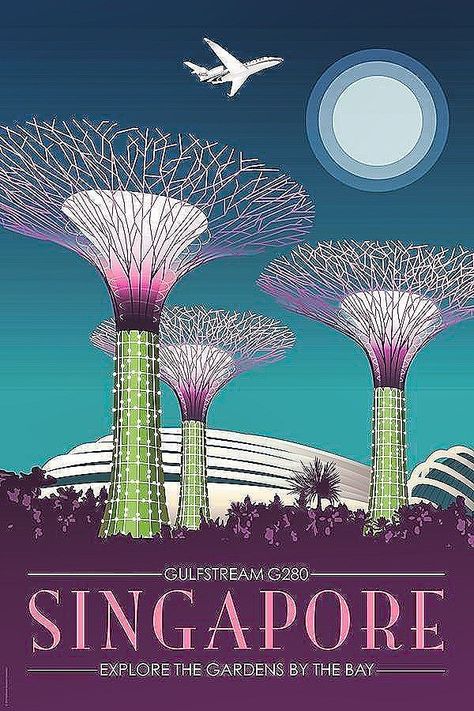 Globe Poster Design, Travel Posters Aesthetic, Singapore Illustration, Singapore Poster, Illustration Design Poster, Singapore National Day, Singapore Art Museum, Singapore Garden, Retro Style Posters