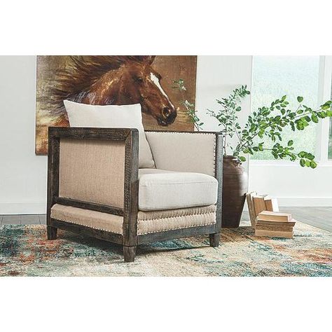 Signature Design by Ashley Copeland Accent Chair (Linen), Beige Dark Wood Frame, Hip To Be Square, Fabric Accent Chair, Ashley Furniture Homestore, Furniture Hacks, Exposed Wood, Ashley Furniture, Modern Chairs, Accent Furniture