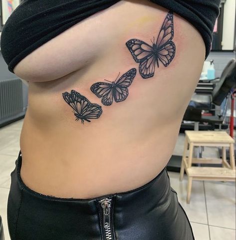 Side Tattoo Cover Up Ideas Rib Cage, Butterfly Side Tattoo Rib Cage, Torso Tattoos For Women Rib Cage, Butterflies On Ribs Tattoo, Butterfly Tattoo On Rib Cage, Rose Tattoo Rib Cage, Rib Cage Butterfly Tattoo, Tattoo Cover Up Ideas For Women Ribs, Rib Tattoos For Women Cover Up