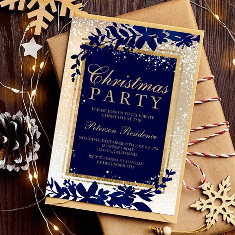 Silver Typography, Winter Wonderland Christmas Party, Christmas Invitation Card, Night Theme, Watercolor Leaf, Gold Typography, Christmas Typography, Christmas Invitation, Gray Gradient