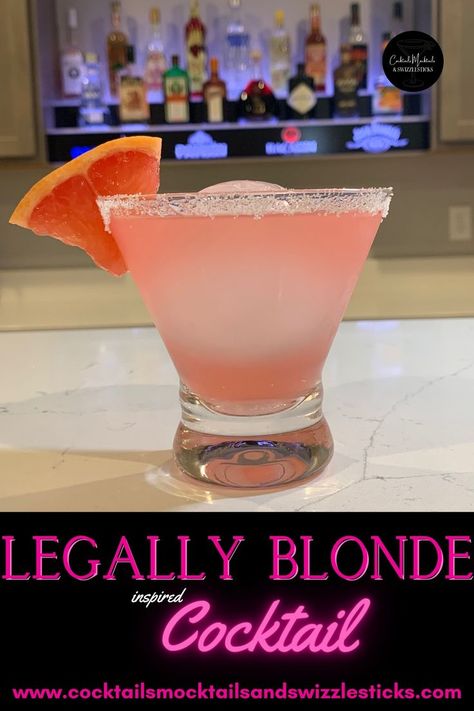 This image shows a pink cocktail with a white rim and a grapefruit slice garnish. Bach Gift, Legally Blonde Movie, Law School Graduation Party, Girls Night Movies, Blonde Movie, Gala Decorations, Glass Ceilings, 21st Bday Ideas, Party World