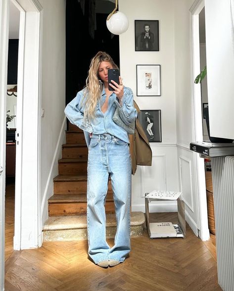 Total Denim Outfit, Fashion Gone Rouge, Ootd Women, Estilo Indie, Skandinavian Fashion, Chique Outfits, Business Casual Outfits For Work, All Jeans, Looks Party