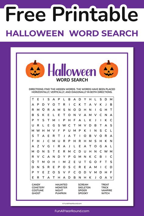 Halloween word search - Fun All Year Round Halloween Word Search Free Printable, Halloween Word Search Printables, Letter Grid, Printable Word Games, Word Search Puzzles Printables, Free Printable Word Searches, Halloween Word Search, Halloween Puzzles, Free Printable Halloween