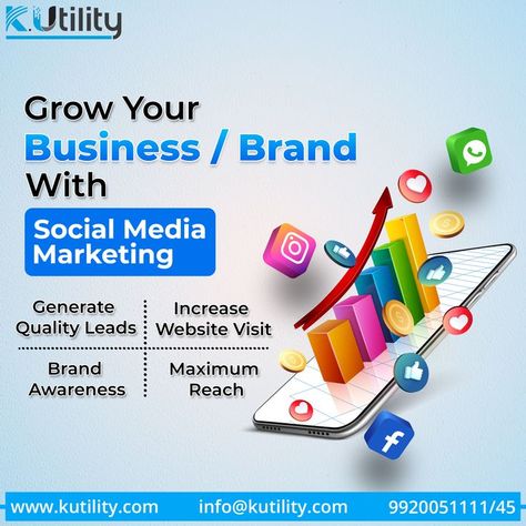 Social Media Marketing will help your business ✅ Generate Quality Leads ✅ Increase Website Visit ✅ Brand Awareness ✅ Maximum Reach Contact Now - 9920051111/45 Or visit https://kutility.com for more details. #kutility #attractcustomersonline #marketing #digitalmarketing #innovative #digital #digitalpresence #socialmediamarketing #india #mumbai #business #affordablemarketing #socialmedia #bulksmsservice #bulksms #whatsappmarketing #kutilitybulksms #digitalmarketingagency #branding #advertising Social Media Campaign Design, Whatsapp Marketing, Digital Marketing Design, Increase Website Traffic, Social Media Marketing Agency, Digital Marketing Training, Power Of Social Media, Seo Social Media, Social Media Advertising