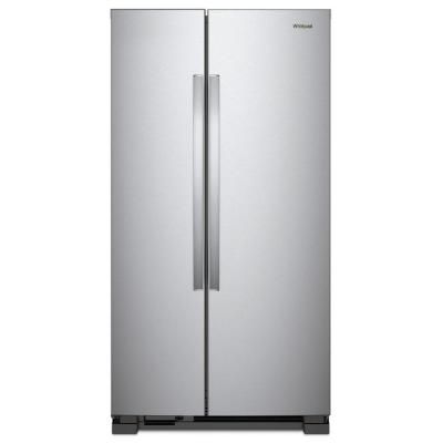 25 cu. ft. Side by Side Refrigerator in Monochromatic Stainless Steel Home Appliance Store, Stainless Steel Fridge, Hidden Hinges, Side By Side Refrigerator, Stainless Steel Refrigerator, Bright Led Lights, Nebraska Furniture Mart, Side By Side, Glass Shelves