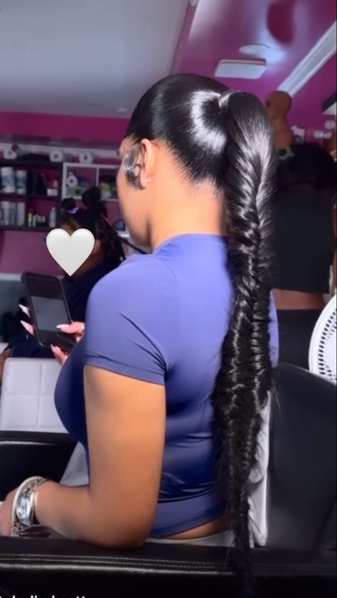 Fishtail Braid Ponytail, Tail Hairstyle, 2010s Aesthetic, Braid Ponytail, Sleek Ponytail Hairstyles, Fishtail Braid, Curly Hair Styles Easy, Rap Aesthetic, Natural Styles