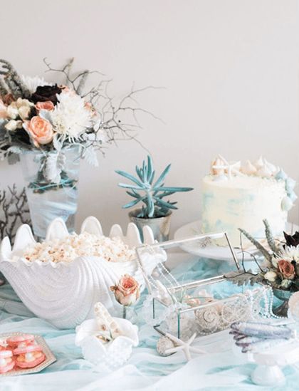 7 out-of-the-box Baby Shower Themes - STATIONERS Sea Baby Shower Theme, Mermaid Bridal Showers, 15th Birthday Party Ideas, Fish Party, Underwater Party, Boho Mermaid, Diy Dessert, Under The Sea Birthday Party, Gorgeous Birthday