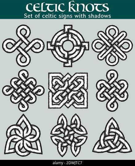 Set of 9 symbols made with Celtic knots for use in tattoos or designs. Celtic Signs, Celtic Knot Drawing, Celtic Images, Scottish Symbols, Celtic Border, 3d Tiskárna, Irish Pattern, Norse Design, Viking Pattern