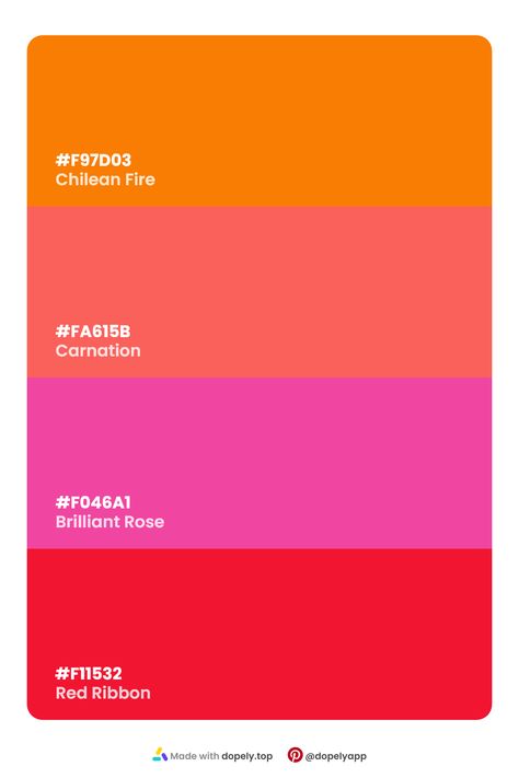 Bold Color Palette Hex Codes, Pantone Color Pallete, Hot Pink And Red Color Palette, Kate Spade Color Palette, Red Pink And Orange Color Palette, Tequila Sunrise Color Palette, Vibrant Pink Color Palette, Pink Blue Orange Color Palette, Feminist Color Palette