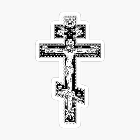 Orthodox Cross Tattoo, Crucifixion Tattoo, Russian Orthodox Cross, Russian Cross, Realistic Temporary Tattoos, Eastern Orthodox Church, Religious Tattoo, Cross Tattoo Designs, Orthodox Cross