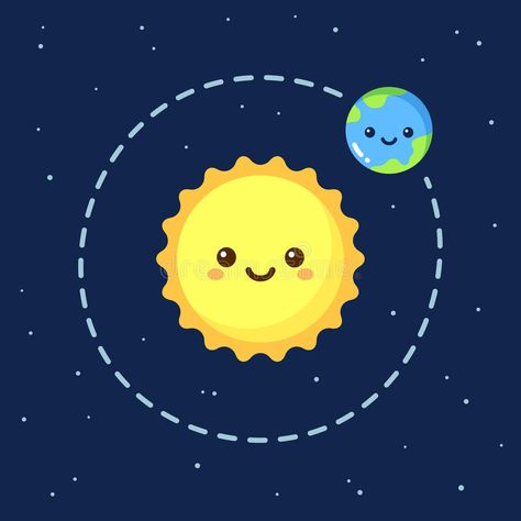 Cute cartoon Earth and Sun. Cute cartoon Earth orbiting around Sun. Modern flat , #spon, #Sun, #orbiting, #Earth, #Cute, #cartoon #ad Sun And Earth Wallpaper, Cute Earth Drawings, Cartoon Golden Retriever, Kawaii Earth, Animated Earth, Earth Cartoon, Letter I Crafts, Sun Cartoon, Cartoon Earth