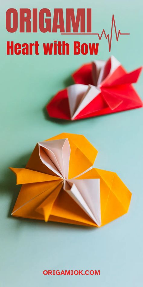 This unique origami craft combines a heart, a symbol of love, with an elegant bow, making it a perfect way to show your appreciation and express your affection. It would be thoughtful to stick one on top of a sweet chocolate box for your loved one on a Valentine’s Day or other special day. It can be used in various ways, from a thoughtful gift to a decoration for cards, or your house. Unique Origami, Origami Hearts, Origami Love, Origami Heart, Expressing Love, Bow Making, How To Fold, Paper Heart, Origami Crafts