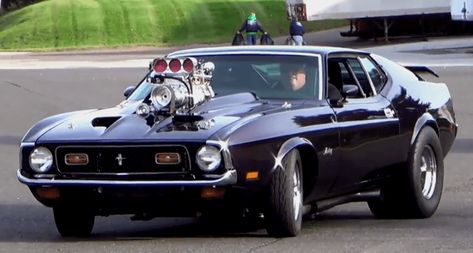 Laser straight body, fat meats at the rear and big bower sticking out of the hood this Pro Street Mustang is intimidation on wheels. Check out the video! Street Video, Amc Javelin, Shelby Mustang, Classic Mustang, Car Repair Service, Custom Muscle Cars, Diesel Cars, Ford Classic Cars, Ford Cars