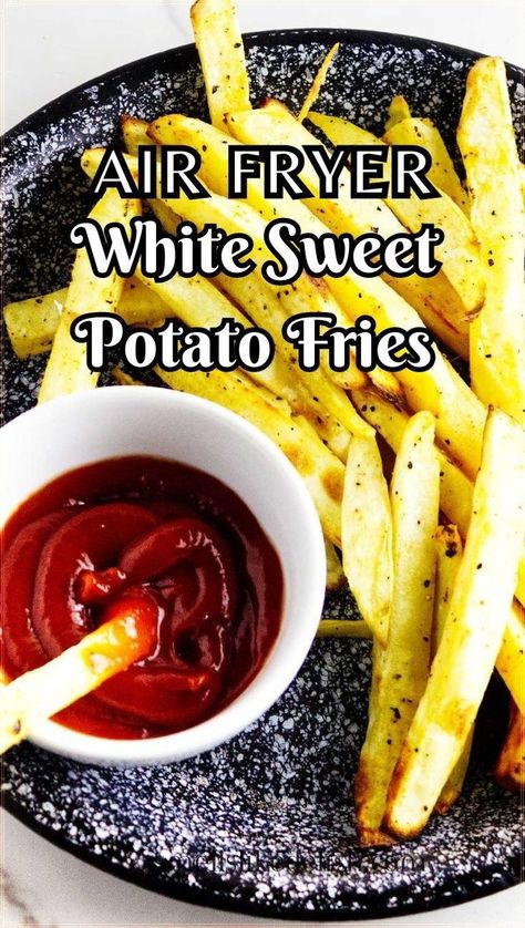 White sweet potato fries are a delicious and lighter alternative to  traditional french fries. Made with naturally sweet white sweet  potatoes, these air-fried fries offer a satisfying crunch without the  added fat of deep-frying. This recipe is a breeze to make, In under 30 minutes, you can have a  batch of perfectly crisp and golden brown white sweet potato fries ready  or busy weeknights or a great game-day snack. Frozen Casserole Recipes, Fried Fries, White Sweet Potato, Frozen Sweet Potato Fries, Vegetable Bread, Kid Approved Meals, Smart Oven, Pork Sliders, Comfort Food Southern