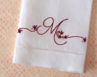 Pretty Monograms, Snowman Cross Stitch Pattern, Towel Embroidery Designs, Tea Towels Embroidery, Etsy Embroidery, Linen Hand Towels, Towel Embroidery, Hand Embroidery Kit, Embroidery Patterns Free