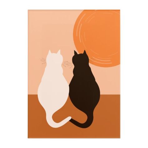 Black Painted Walls, Black Cat Drawing, Black Cat Painting, Black White Cat, White And Black Cat, Orange Painting, Canvas Drawing, Orange Kitchen, Cat Posters