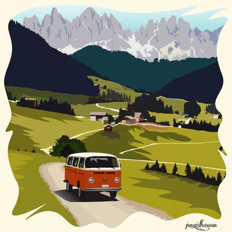 Landscape illustration Flat Landscape Illustration, Take Me To The Mountains, Adobe Illustrator Art, Train Illustration, Back To Home, To The Mountains, Take Me Back, Mountain Town, The Subject