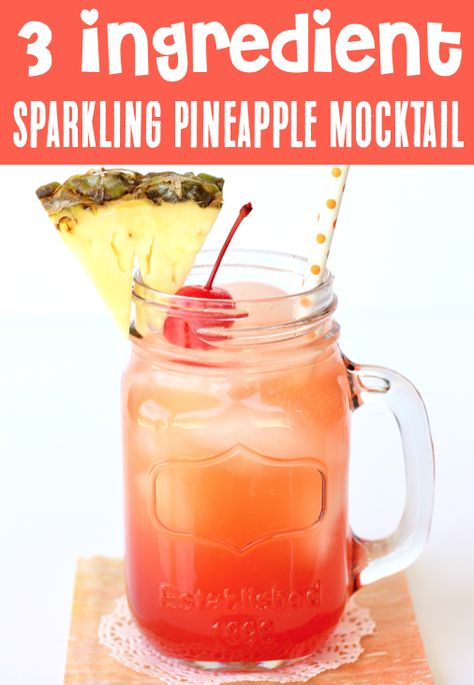 Mocktail Recipe - Easy Non Alcoholic for Parties Drink!  Dreaming of Hawaii?  Well, this EASY Sparkling Pineapple Mocktail Recipe is just what your day needs!  Go on and kick back, relax, and get ready for tropical bliss with each sweet and fizzy sip!  Go grab the recipe and give it a try this week! Sweet 16 Mocktails Non Alcoholic Drinks, Non Alcoholic Drinks For Summer Easy, Fun Mocktails Non Alcoholic, Summer Mocktails Non Alcoholic, Easy Non Alcoholic Drinks, Pineapple Mocktails, Summer Mocktail Recipe, Non Alcoholic Mocktail, Refresher Drinks